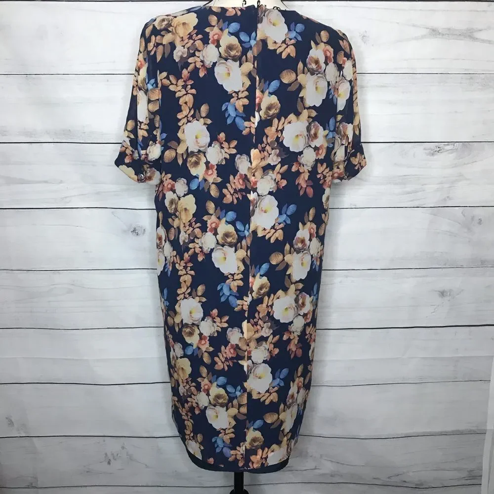 J. Crew Antique Floral blue Silk Sheath dress 4